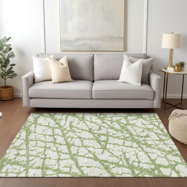 HomeRoots 5' Modern Green and Ivory Abstract Washable Area Rug for Indoor and Outdoor Style and Durability 10' X 14' 614346