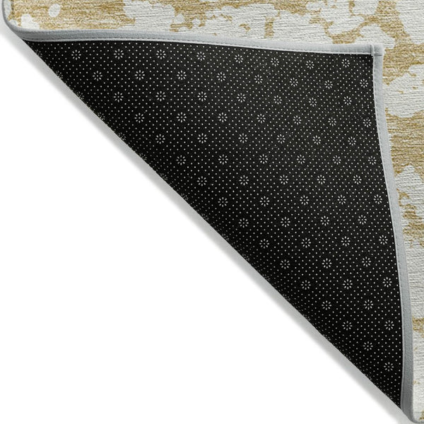 HomeRoots 5' Gold and Ivory Abstract Washable Area Rug - Durable, Stylish Design for Indoor and Outdoor Spaces 5' X 8' 614348
