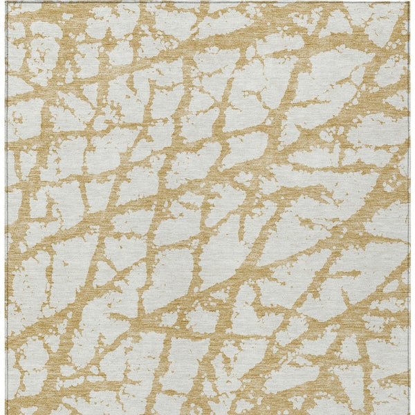 HomeRoots 5' Gold and Ivory Abstract Washable Area Rug - Durable, Stylish Design for Indoor and Outdoor Spaces 5' X 8' 614348