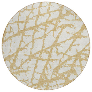HomeRoots 5' Gold and Ivory Abstract Washable Area Rug - Durable, Stylish Design for Indoor and Outdoor Spaces 8' Round 614349