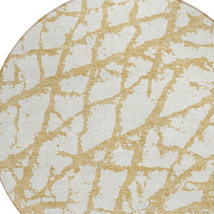 HomeRoots 5' Gold and Ivory Abstract Washable Area Rug - Durable, Stylish Design for Indoor and Outdoor Spaces 8' Round 614349