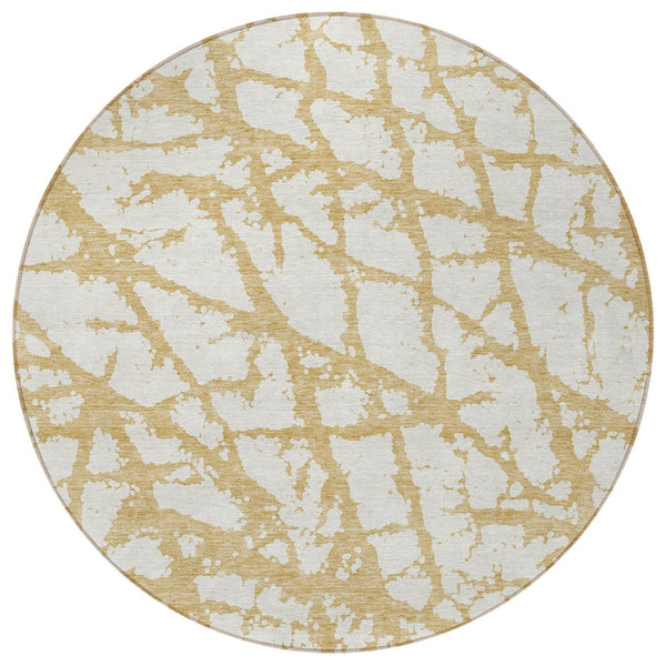 HomeRoots 5' Gold and Ivory Abstract Washable Area Rug - Durable, Stylish Design for Indoor and Outdoor Spaces 8' Round 614349