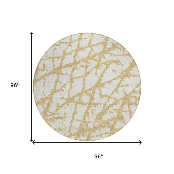 HomeRoots 5' Gold and Ivory Abstract Washable Area Rug - Durable, Stylish Design for Indoor and Outdoor Spaces 8' Round 614349