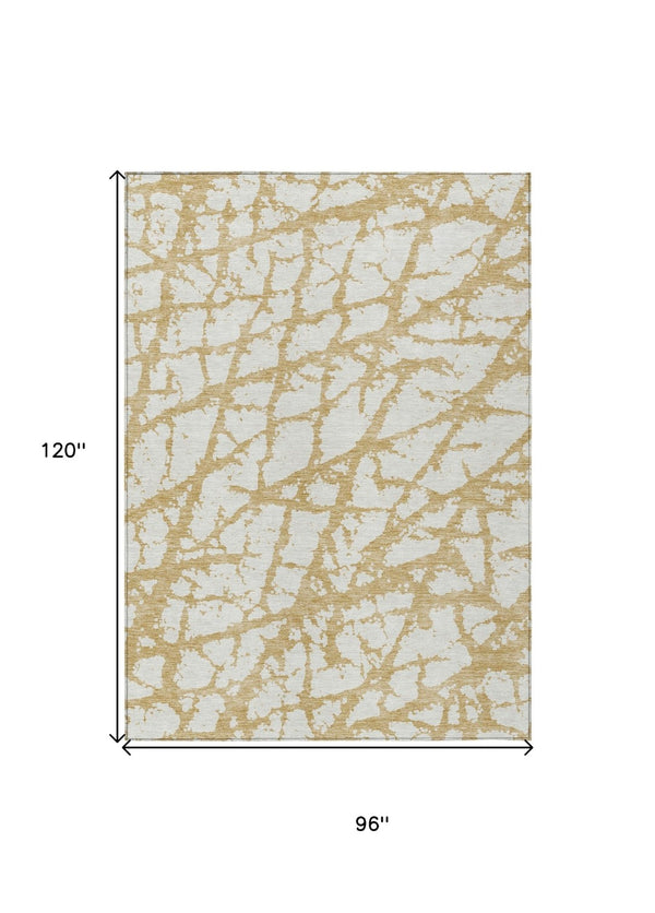HomeRoots 5' Gold and Ivory Abstract Washable Area Rug - Durable, Stylish Design for Indoor and Outdoor Spaces 8' X 10' 614350