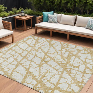 HomeRoots 5' Gold and Ivory Abstract Washable Area Rug - Durable, Stylish Design for Indoor and Outdoor Spaces 8' X 10' 614350