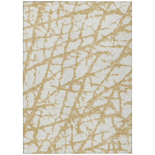 HomeRoots 5' Gold and Ivory Abstract Washable Area Rug - Durable, Stylish Design for Indoor and Outdoor Spaces 8' X 10' 614350