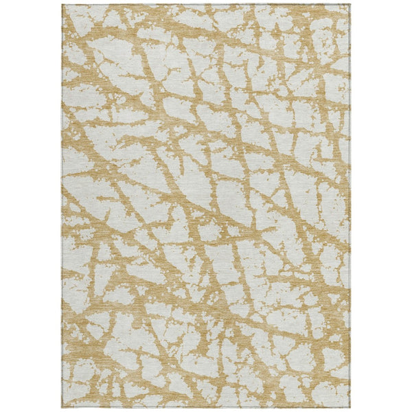 HomeRoots 5' Gold and Ivory Abstract Washable Area Rug - Durable, Stylish Design for Indoor and Outdoor Spaces 9' X 12' 614351