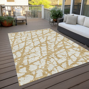 HomeRoots 5' Gold and Ivory Abstract Washable Area Rug - Durable, Stylish Design for Indoor and Outdoor Spaces 9' X 12' 614351