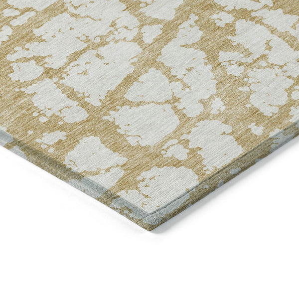 HomeRoots 5' Gold and Ivory Abstract Washable Area Rug - Durable, Stylish Design for Indoor and Outdoor Spaces 10' X 14' 614352