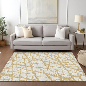 HomeRoots 5' Gold and Ivory Abstract Washable Area Rug - Durable, Stylish Design for Indoor and Outdoor Spaces 10' X 14' 614352