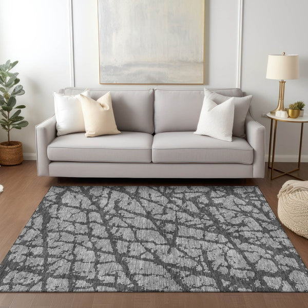 HomeRoots 5' Durable Gray and Charcoal Abstract Area Rug - Stylish, Washable Design for Indoor and Outdoor Use 5' X 8' 614354