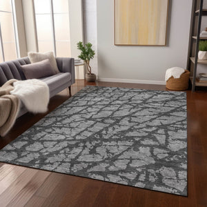 HomeRoots 5' Durable Gray and Charcoal Abstract Area Rug - Stylish, Washable Design for Indoor and Outdoor Use 5' X 8' 614354
