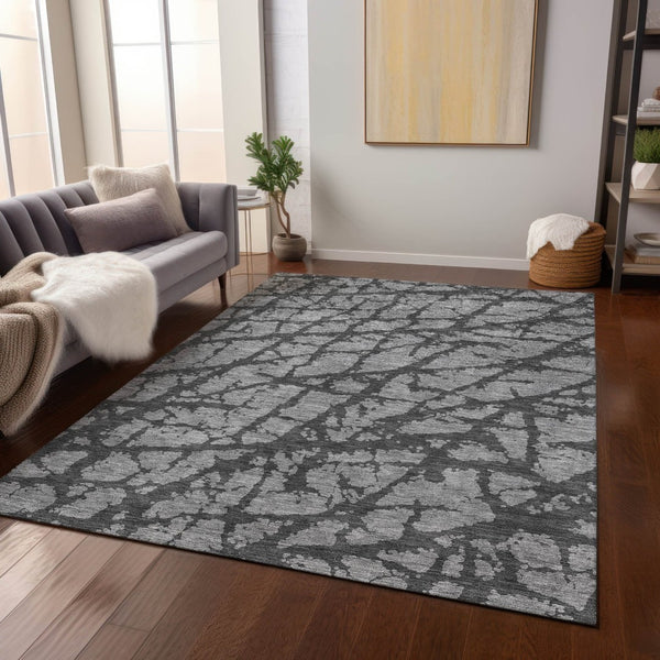 HomeRoots 5' Durable Gray and Charcoal Abstract Area Rug - Stylish, Washable Design for Indoor and Outdoor Use 5' X 8' 614354
