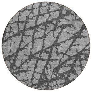HomeRoots 5' Durable Gray and Charcoal Abstract Area Rug - Stylish, Washable Design for Indoor and Outdoor Use 8' Round 614355