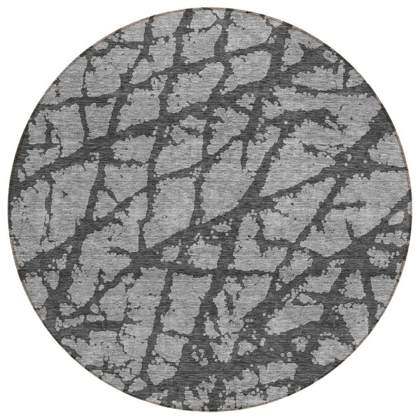 HomeRoots 5' Durable Gray and Charcoal Abstract Area Rug - Stylish, Washable Design for Indoor and Outdoor Use 8' Round 614355
