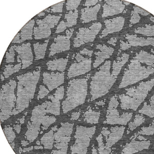 HomeRoots 5' Durable Gray and Charcoal Abstract Area Rug - Stylish, Washable Design for Indoor and Outdoor Use 8' Round 614355