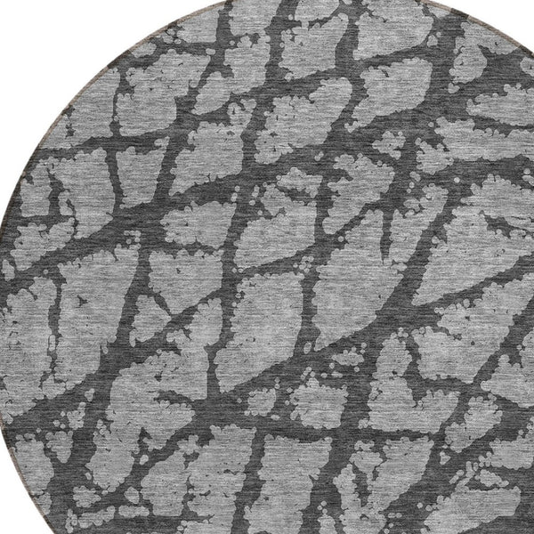 HomeRoots 5' Durable Gray and Charcoal Abstract Area Rug - Stylish, Washable Design for Indoor and Outdoor Use 8' Round 614355