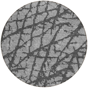 HomeRoots 5' Durable Gray and Charcoal Abstract Area Rug - Stylish, Washable Design for Indoor and Outdoor Use 8' Round 614355