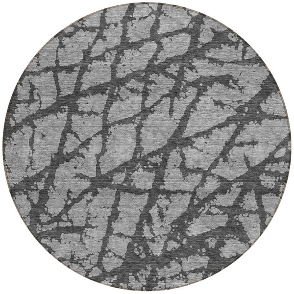 HomeRoots 5' Durable Gray and Charcoal Abstract Area Rug - Stylish, Washable Design for Indoor and Outdoor Use 8' Round 614355