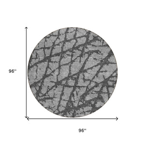 HomeRoots 5' Durable Gray and Charcoal Abstract Area Rug - Stylish, Washable Design for Indoor and Outdoor Use 8' Round 614355