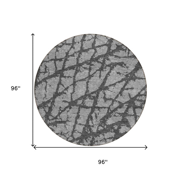 HomeRoots 5' Durable Gray and Charcoal Abstract Area Rug - Stylish, Washable Design for Indoor and Outdoor Use 8' Round 614355