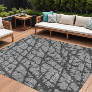 HomeRoots 5' Durable Gray and Charcoal Abstract Area Rug - Stylish, Washable Design for Indoor and Outdoor Use 8' X 10' 614356