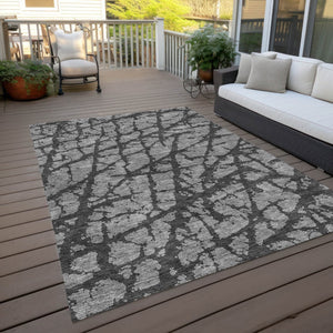HomeRoots 5' Durable Gray and Charcoal Abstract Area Rug - Stylish, Washable Design for Indoor and Outdoor Use 8' X 10' 614356