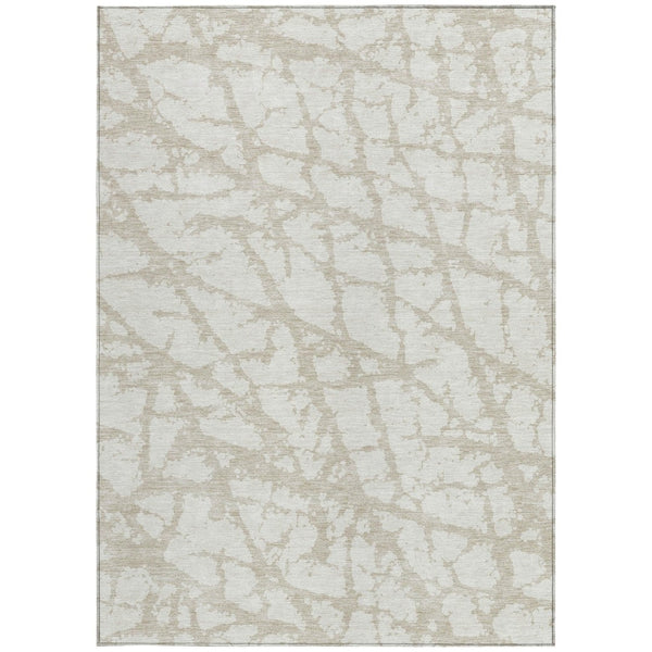 HomeRoots 5' Stylish Ivory and Beige Abstract Rug - Durable, Washable Indoor/Outdoor Area Rug for High Traffic Spaces 5' X 8' 614360
