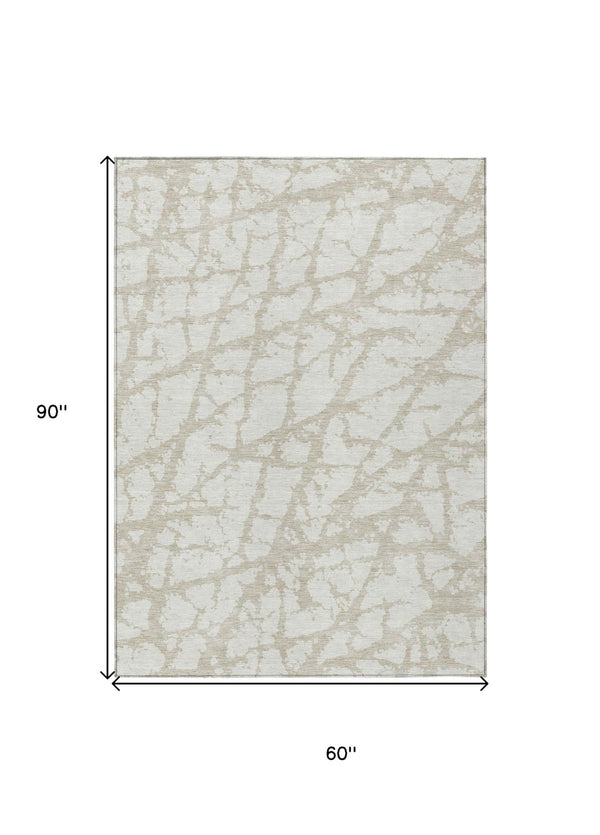 HomeRoots 5' Stylish Ivory and Beige Abstract Rug - Durable, Washable Indoor/Outdoor Area Rug for High Traffic Spaces 5' X 8' 614360
