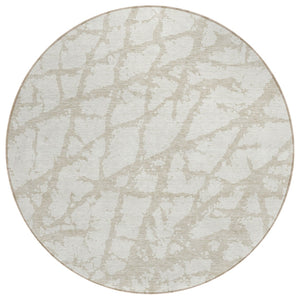 HomeRoots 5' Stylish Ivory and Beige Abstract Rug - Durable, Washable Indoor/Outdoor Area Rug for High Traffic Spaces 8' Round 614361