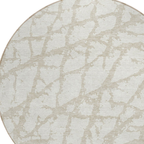 HomeRoots 5' Stylish Ivory and Beige Abstract Rug - Durable, Washable Indoor/Outdoor Area Rug for High Traffic Spaces 8' Round 614361