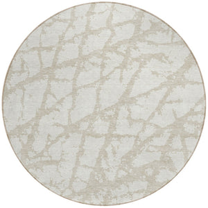 HomeRoots 5' Stylish Ivory and Beige Abstract Rug - Durable, Washable Indoor/Outdoor Area Rug for High Traffic Spaces 8' Round 614361