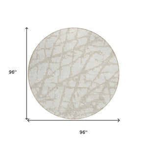 HomeRoots 5' Stylish Ivory and Beige Abstract Rug - Durable, Washable Indoor/Outdoor Area Rug for High Traffic Spaces 8' Round 614361