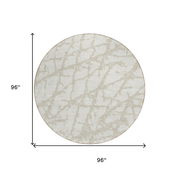HomeRoots 5' Stylish Ivory and Beige Abstract Rug - Durable, Washable Indoor/Outdoor Area Rug for High Traffic Spaces 8' Round 614361