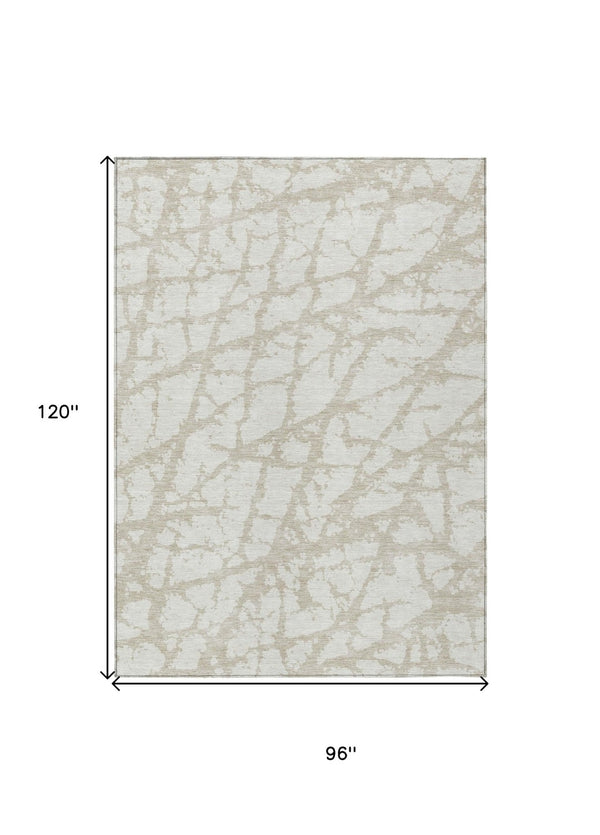 HomeRoots 5' Stylish Ivory and Beige Abstract Rug - Durable, Washable Indoor/Outdoor Area Rug for High Traffic Spaces 8' X 10' 614362