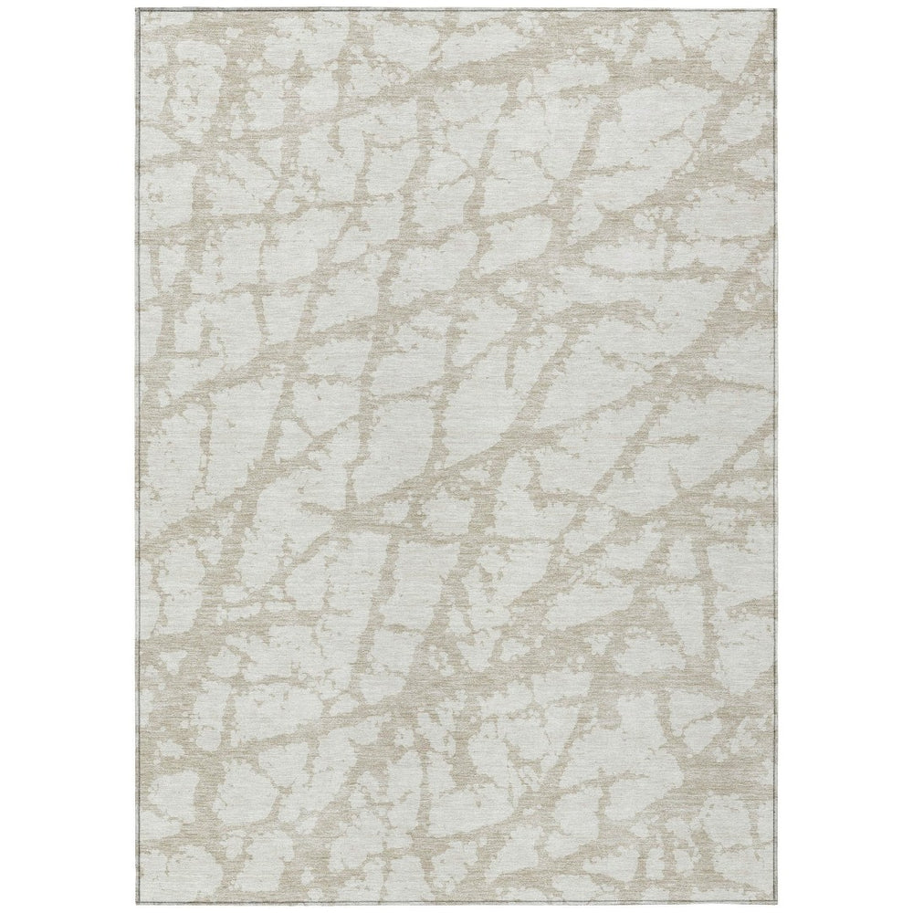 HomeRoots 5' Stylish Ivory and Beige Abstract Rug - Durable, Washable Indoor/Outdoor Area Rug for High Traffic Spaces 8' X 10' 614362