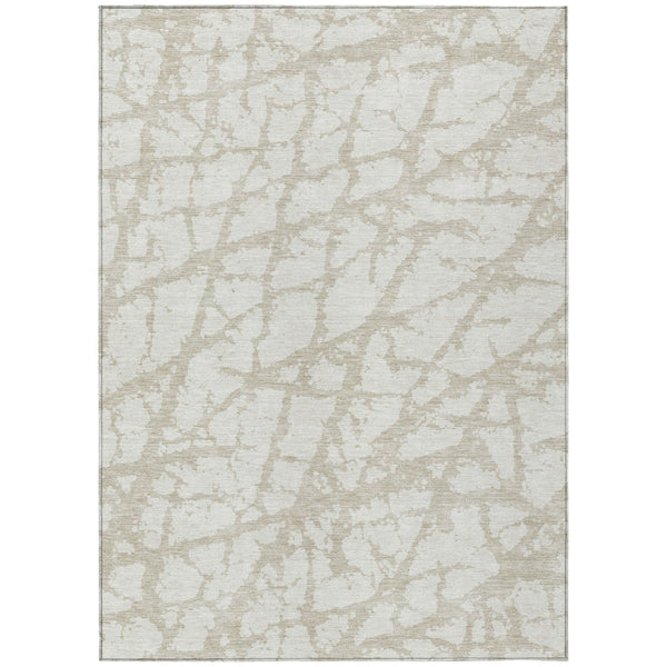 HomeRoots 5' Stylish Ivory and Beige Abstract Rug - Durable, Washable Indoor/Outdoor Area Rug for High Traffic Spaces 8' X 10' 614362