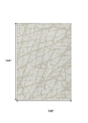 HomeRoots 5' Stylish Ivory and Beige Abstract Rug - Durable, Washable Indoor/Outdoor Area Rug for High Traffic Spaces 9' X 12' 614363