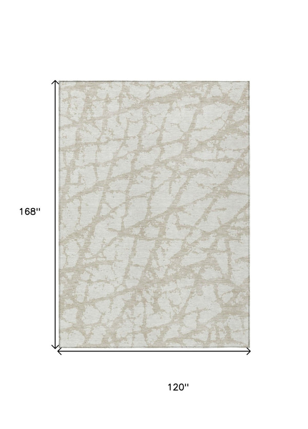 HomeRoots 5' Stylish Ivory and Beige Abstract Rug - Durable, Washable Indoor/Outdoor Area Rug for High Traffic Spaces 10' X 14' 614364