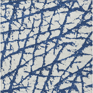 HomeRoots 5' Modern Navy Blue and Ivory Abstract Washable Area Rug for Indoor and Outdoor High-Traffic Spaces 5' X 8' 614372