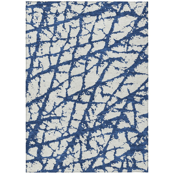 HomeRoots 5' Modern Navy Blue and Ivory Abstract Washable Area Rug for Indoor and Outdoor High-Traffic Spaces 5' X 8' 614372