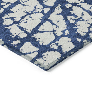 HomeRoots 5' Modern Navy Blue and Ivory Abstract Washable Area Rug for Indoor and Outdoor High-Traffic Spaces 8' X 10' 614374