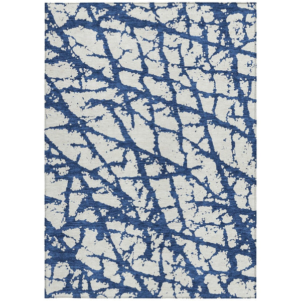 HomeRoots 5' Modern Navy Blue and Ivory Abstract Washable Area Rug for Indoor and Outdoor High-Traffic Spaces 8' X 10' 614374