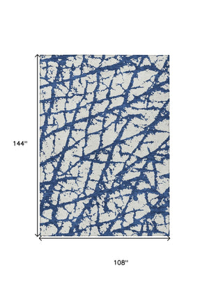HomeRoots 5' Modern Navy Blue and Ivory Abstract Washable Area Rug for Indoor and Outdoor High-Traffic Spaces 9' X 12' 614375