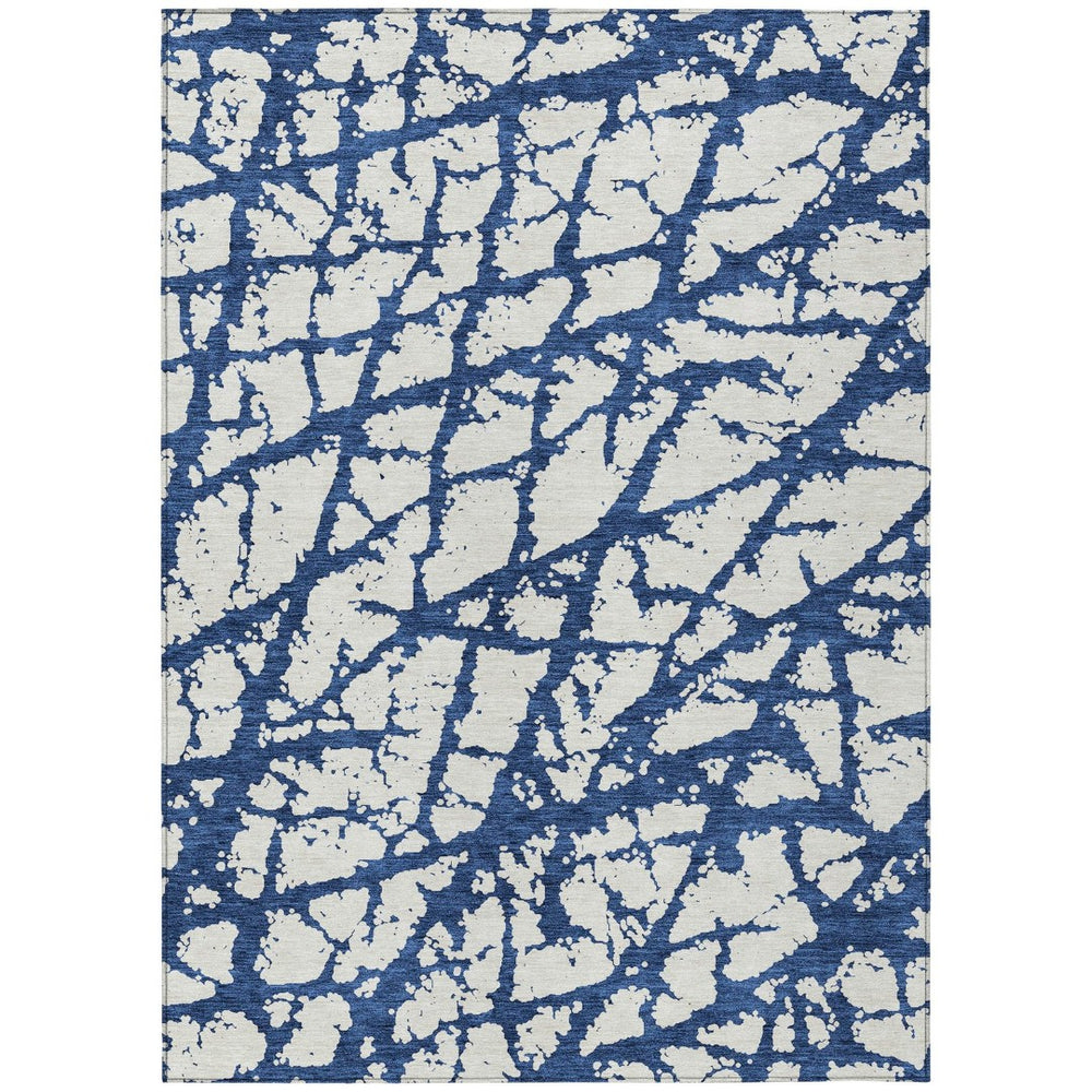 HomeRoots 5' Modern Navy Blue and Ivory Abstract Washable Area Rug for Indoor and Outdoor High-Traffic Spaces 9' X 12' 614375