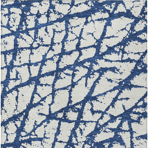 HomeRoots 5' Modern Navy Blue and Ivory Abstract Washable Area Rug for Indoor and Outdoor High-Traffic Spaces 9' X 12' 614375