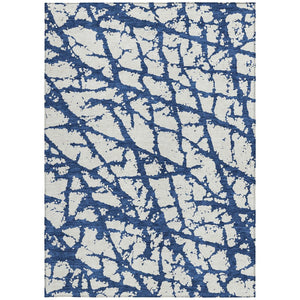 HomeRoots 5' Modern Navy Blue and Ivory Abstract Washable Area Rug for Indoor and Outdoor High-Traffic Spaces 10' X 14' 614376