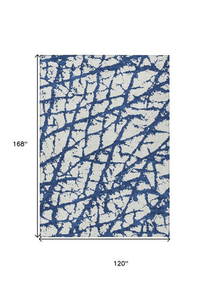 HomeRoots 5' Modern Navy Blue and Ivory Abstract Washable Area Rug for Indoor and Outdoor High-Traffic Spaces 10' X 14' 614376