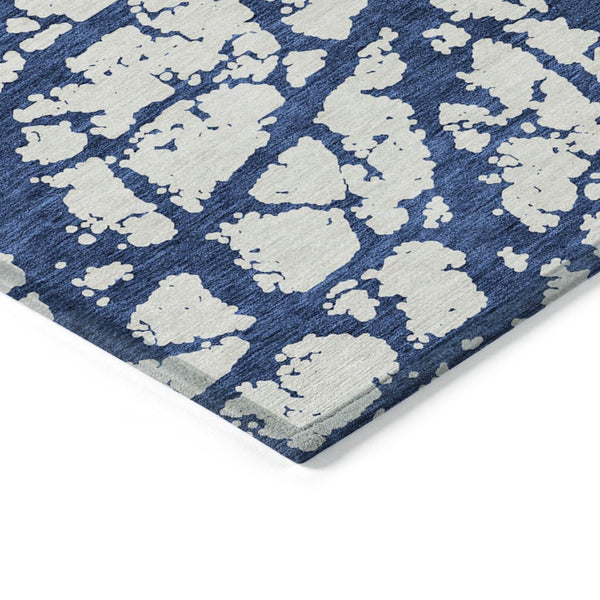 HomeRoots 5' Modern Navy Blue and Ivory Abstract Washable Area Rug for Indoor and Outdoor High-Traffic Spaces 10' X 14' 614376