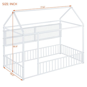 English Elm Twin House Frame Bed Powder Coated Steel with Built in Shelves for Kids Room N737P175360K